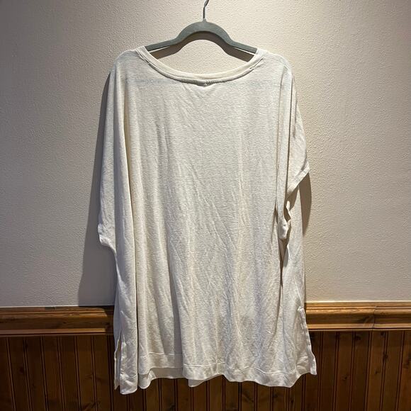 NWT Old Navy Linen Blend Short Sleeve Shirt Sz 3X Beige Coastal Casual V-Neck - Picture 2 of 7